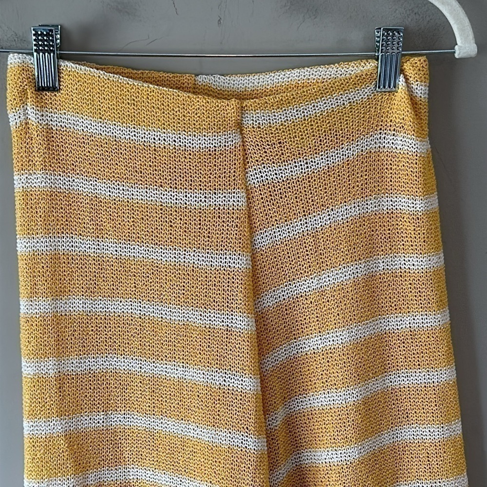 Zara Womens Knit Wide Leg Pants Sz Small Yellow White Stripe High Rise - Picture 5 of 11